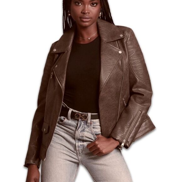 NWT Avec Les Filles Faux Leather Quilted Moto Biker Jacket - Picture 8 of 16